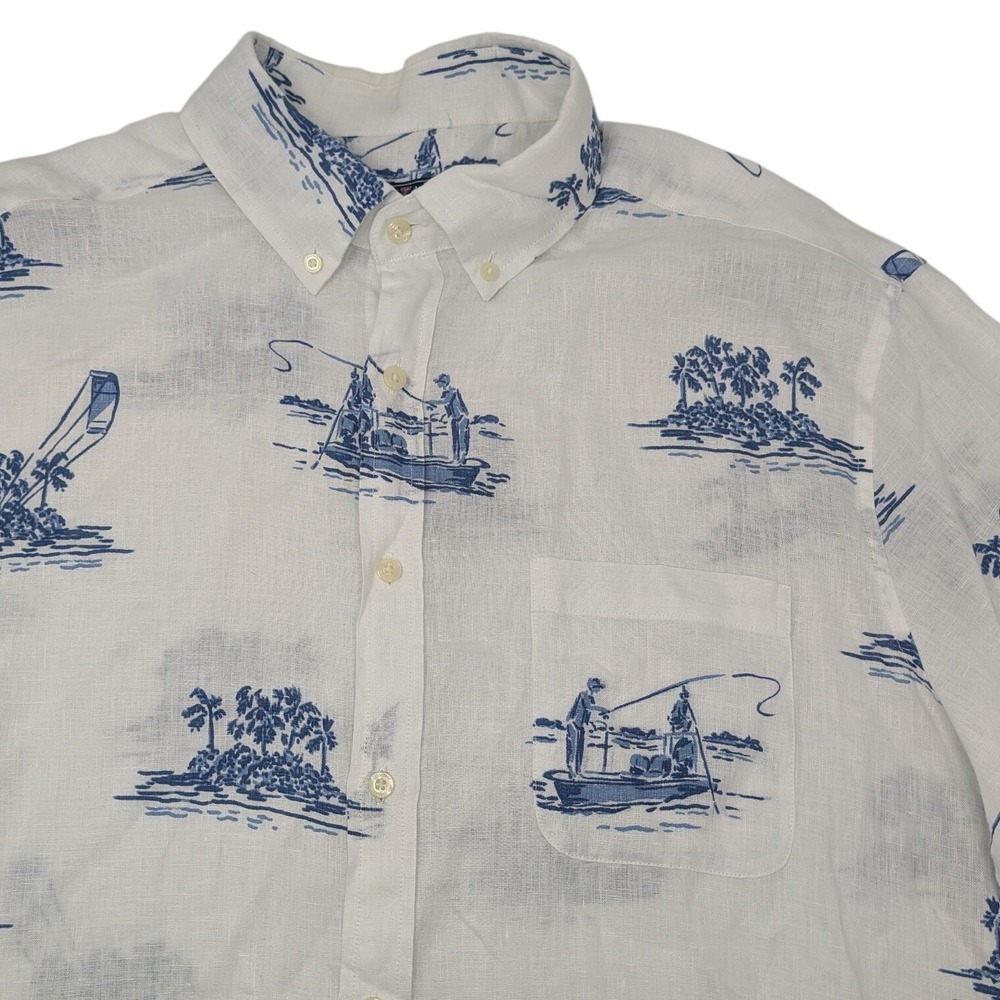 Vineyard Vines Classic Fit Murray Shirt Mens XL Linen Fishing Print Button Down